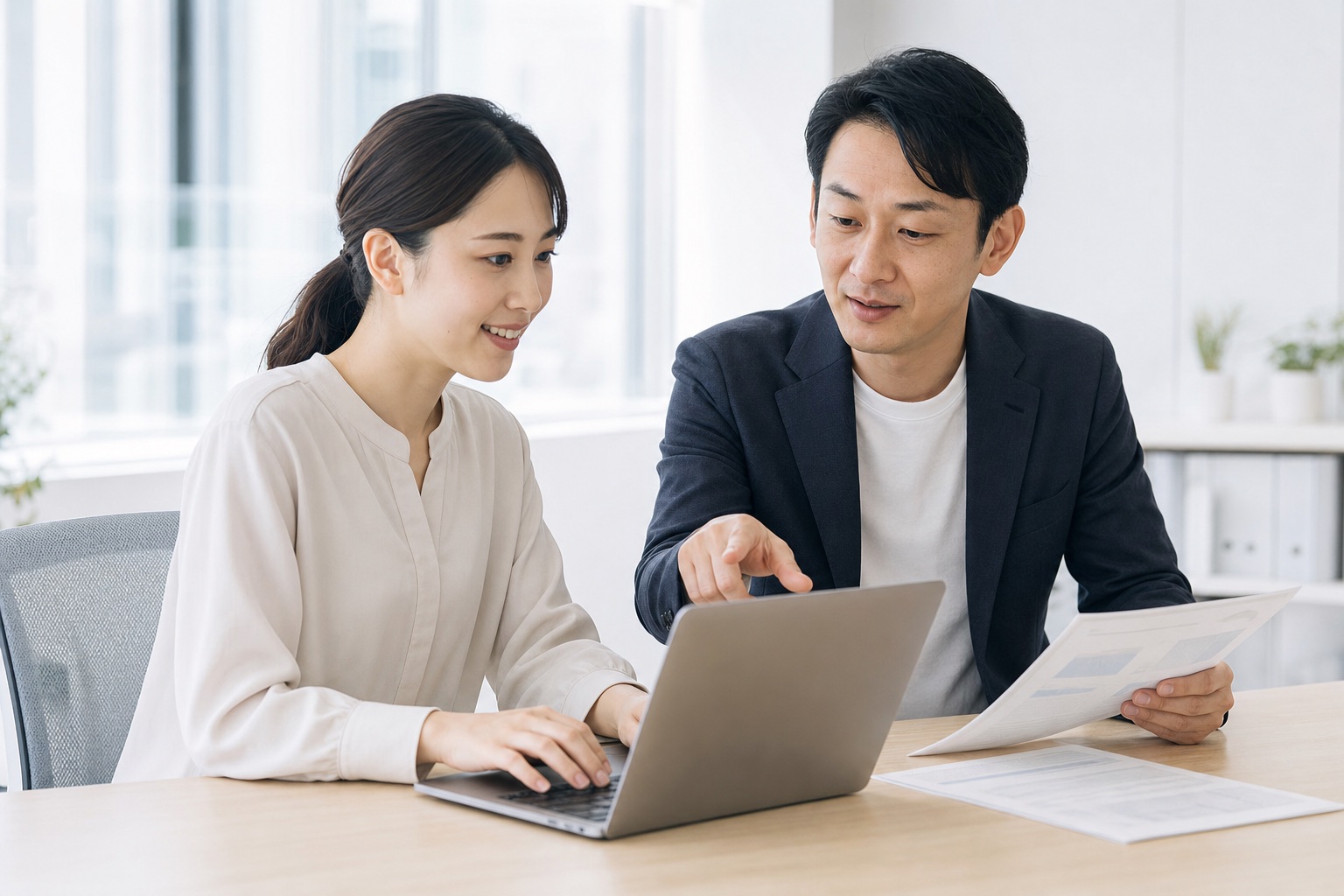パソコンを操作しながらAIの実践的な使い方を学ぶ担当者